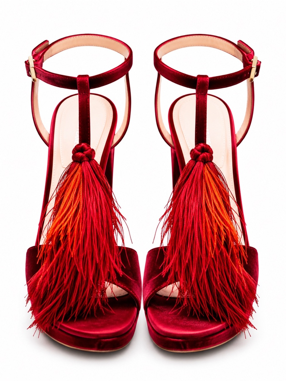 Alberta Ferretti Red Velvet Tassel Heels Sandals 40 Made Italy Luxury Designer